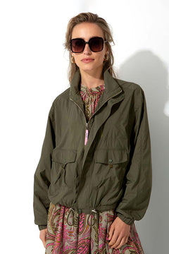 Kurzjacke in Nylon Taft | Khaki