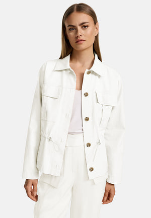 Utility-style jacket in cotton-linen mix | White 