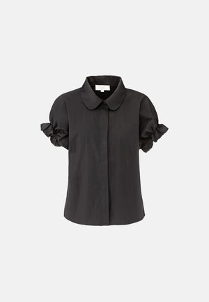 Bluse smoked Kurzarm in feinem Baumwollstretch | Black