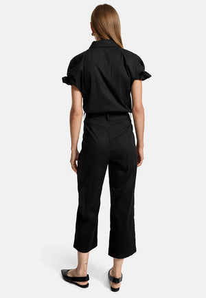 Bluse smoked Kurzarm in feinem Baumwollstretch | Black