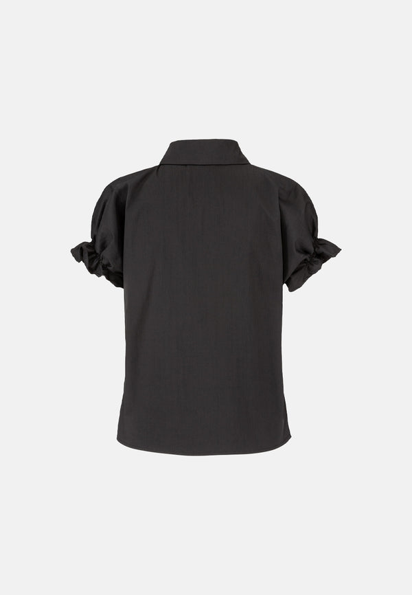 Bluse smoked Kurzarm in feinem Baumwollstretch | Black