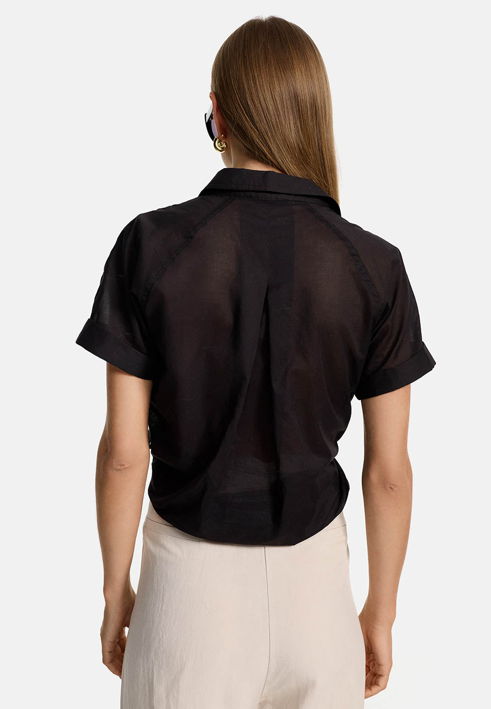 Short-sleeved blouse in organic cotton | Black 