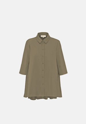 Bluse A- Linie 3/4 Arm in feinem Baumwollstretch | Olive
