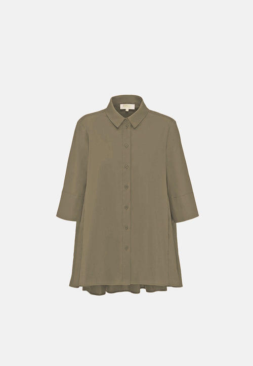 Bluse A- Linie 3/4 Arm in feinem Baumwollstretch | Olive