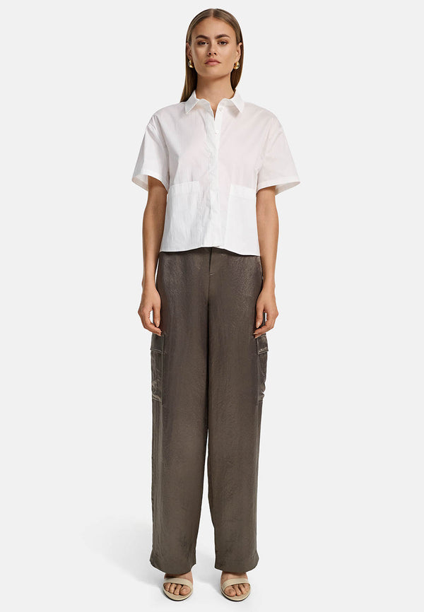 Bluse Utility cropped in feinem Baumwollstretch | White