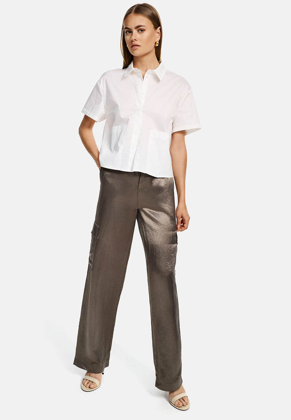 Bluse Utility cropped in feinem Baumwollstretch | White