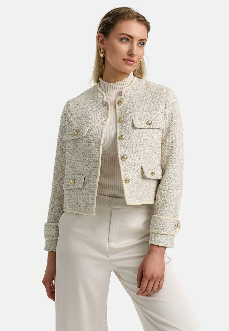 Kurzjacke aus Boucle | Creme