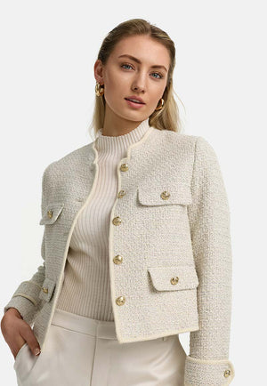 Kurzjacke aus Boucle | Creme