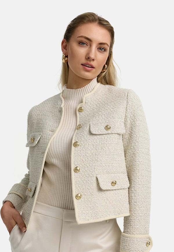 Kurzjacke aus Boucle | Creme