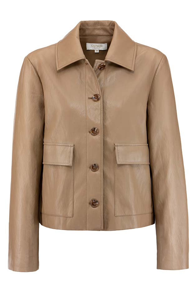 Kurzjacke in veganem Leder | Taupe
