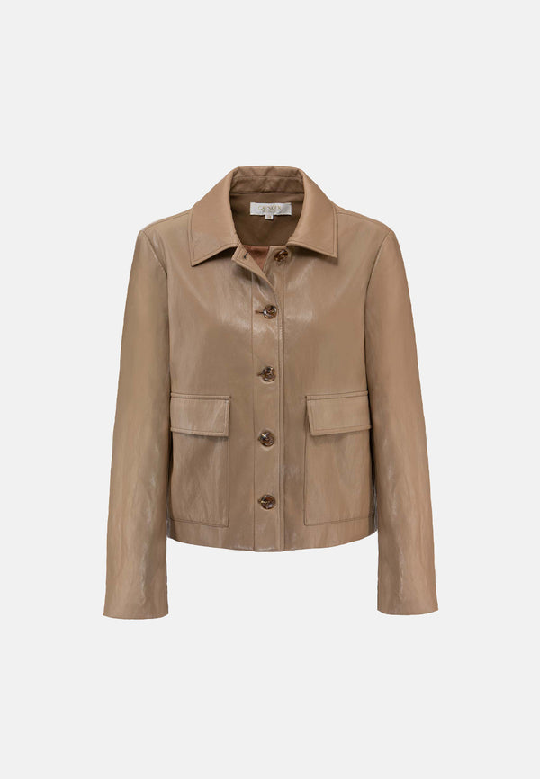 Kurzjacke in veganem Leder | Taupe