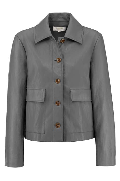 Kurzjacke in veganem Leder | Graphit