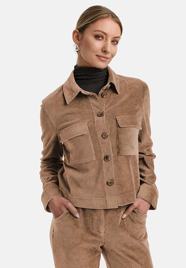 Kurzjacke in Jersey Cord | Cognac