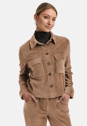 Kurzjacke in Jersey Cord | Cognac