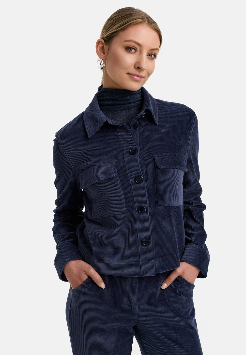 Kurzjacke in Jersey Cord | Retro Blue