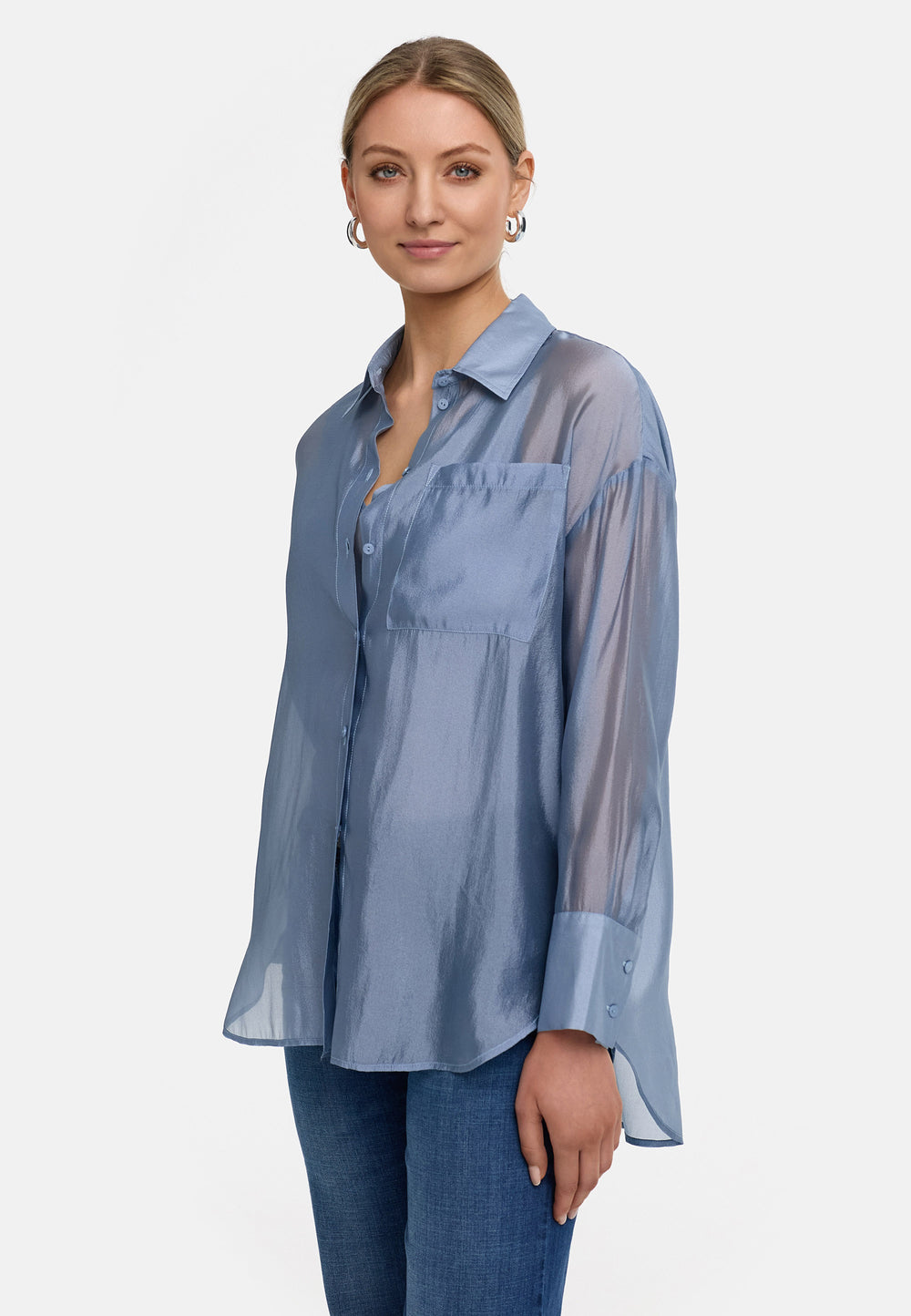 Shirt blouse in transparent viscose | Retro Blue