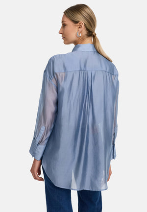 Shirt blouse in transparent viscose | Retro Blue