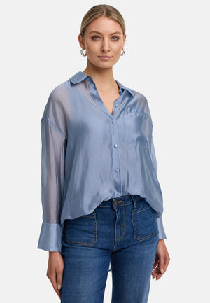 Shirt blouse in transparent viscose | Retro Blue