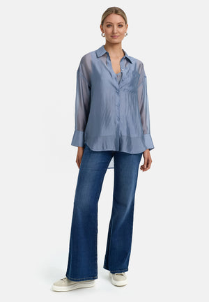 Shirt blouse in transparent viscose | Retro Blue
