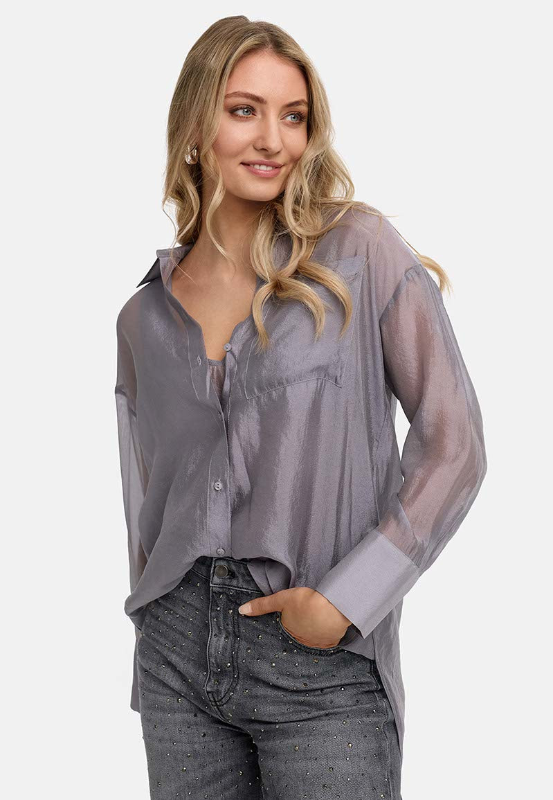 Hemdbluse in transparenter Viskose | light Grey