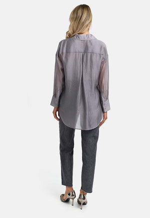 Hemdbluse in transparenter Viskose | light Grey