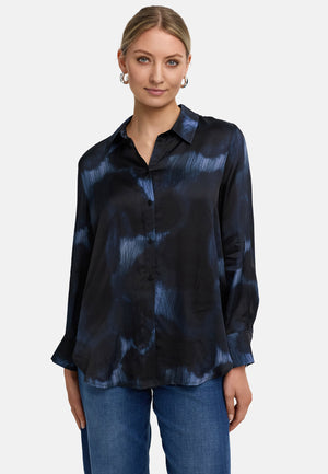 Hemsbluse in Viskose Satin | Blue Shadows