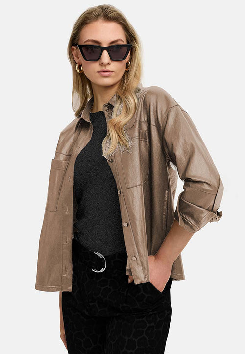 Hemdbluse in veganem Leder | Taupe
