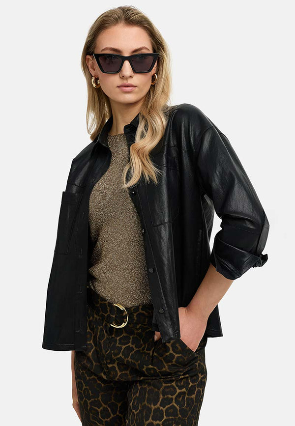 Hemdbluse in veganem Leder | Black