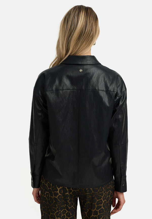 Hemdbluse in veganem Leder | Black