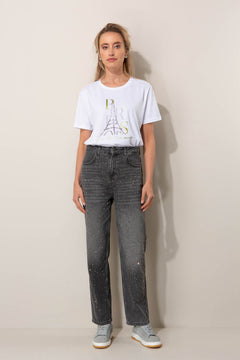 Denimhose mit Glitzerapplikation