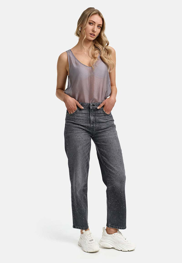 Denimhose mit Glitzerapplikation | Grey