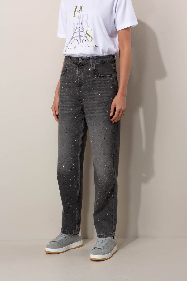 Denimhose mit Glitzerapplikation