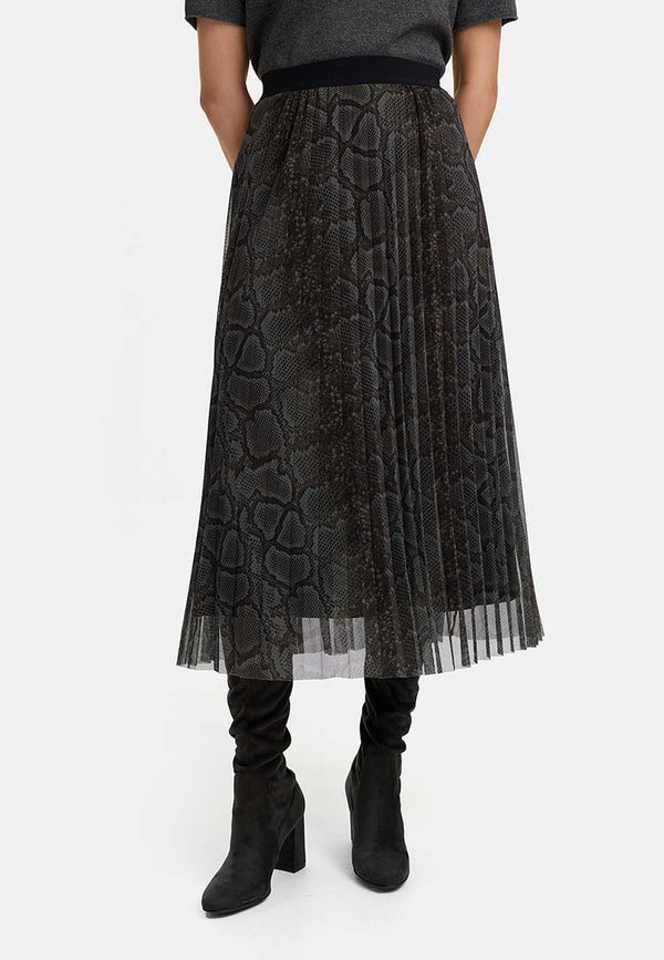 Plissierter Midirock in Mesh | Snake
