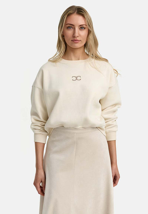 Sweatshirt mit Glitzerdetail | Creme