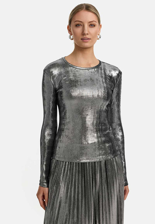 Langarmshirt in Glitzerjersey | Silver