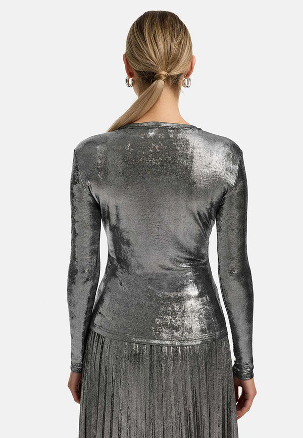 Langarmshirt in Glitzerjersey | Silver