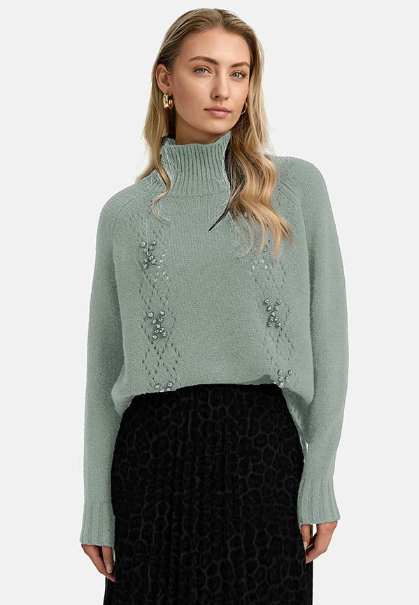 Stand-up collar sweater in merino wool | light Mint