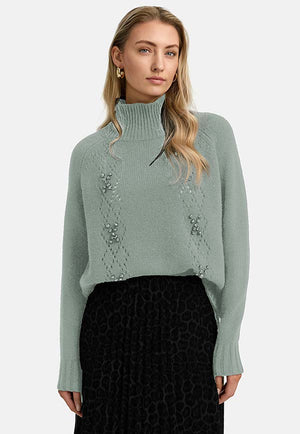 Stand-up collar sweater in merino wool | light Mint