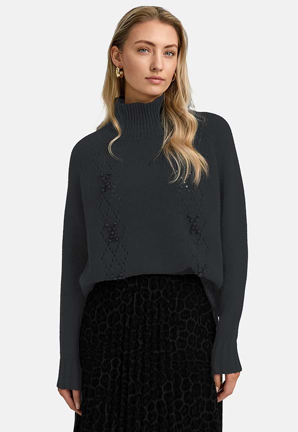 Stehkragenpullover in Merino-Wolle | Graphit