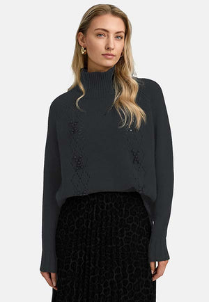 Stehkragenpullover in Merino-Wolle | Graphit