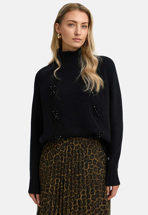 Stehkragenpullover in Merino-Wolle | Black