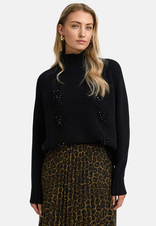 Stehkragenpullover in Merino-Wolle | Black