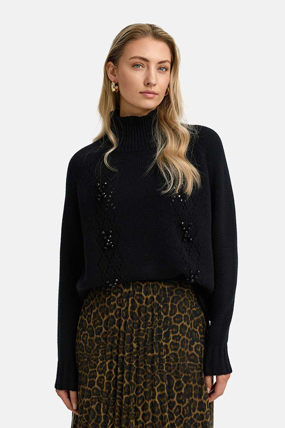 Stehkragenpullover in Merino-Wolle | Black