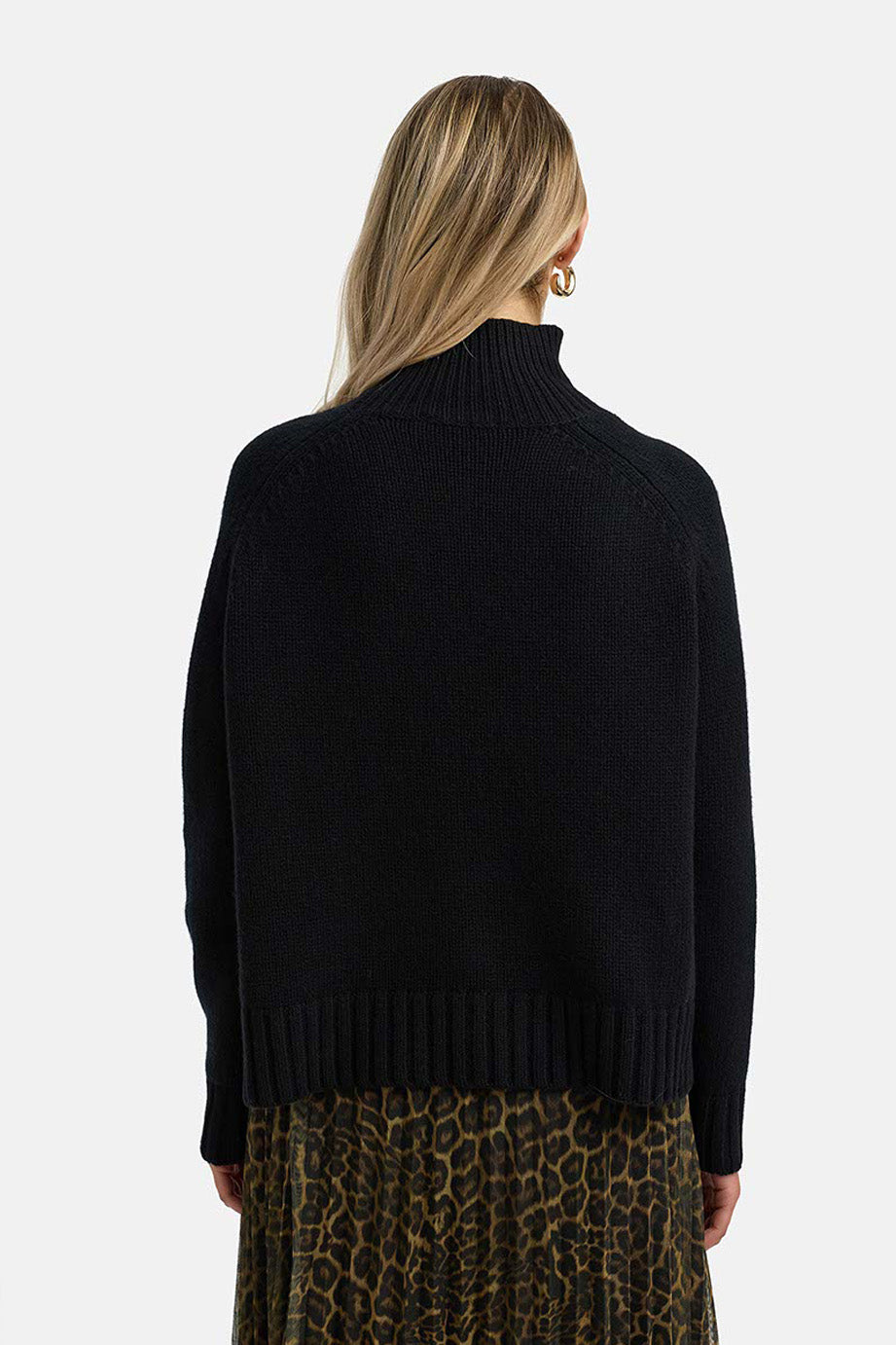 Stehkragenpullover in Merino-Wolle | Black