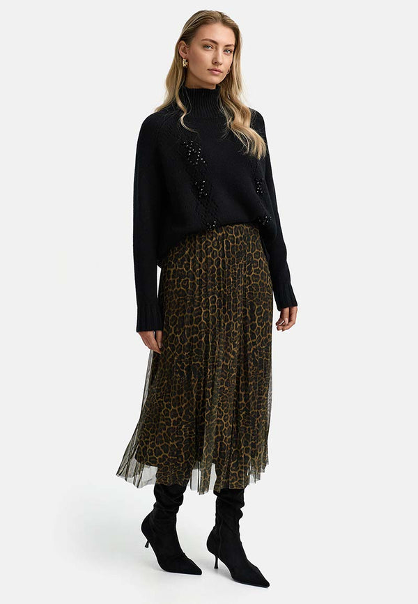 Stehkragenpullover in Merino-Wolle | Black
