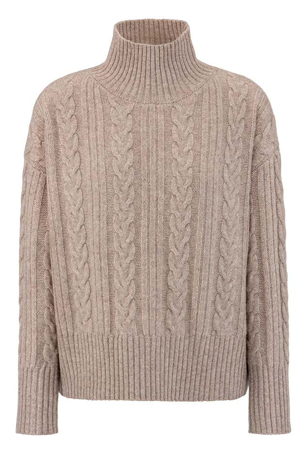 Zopfstrickpullover in Merino-Wolle | Taupe