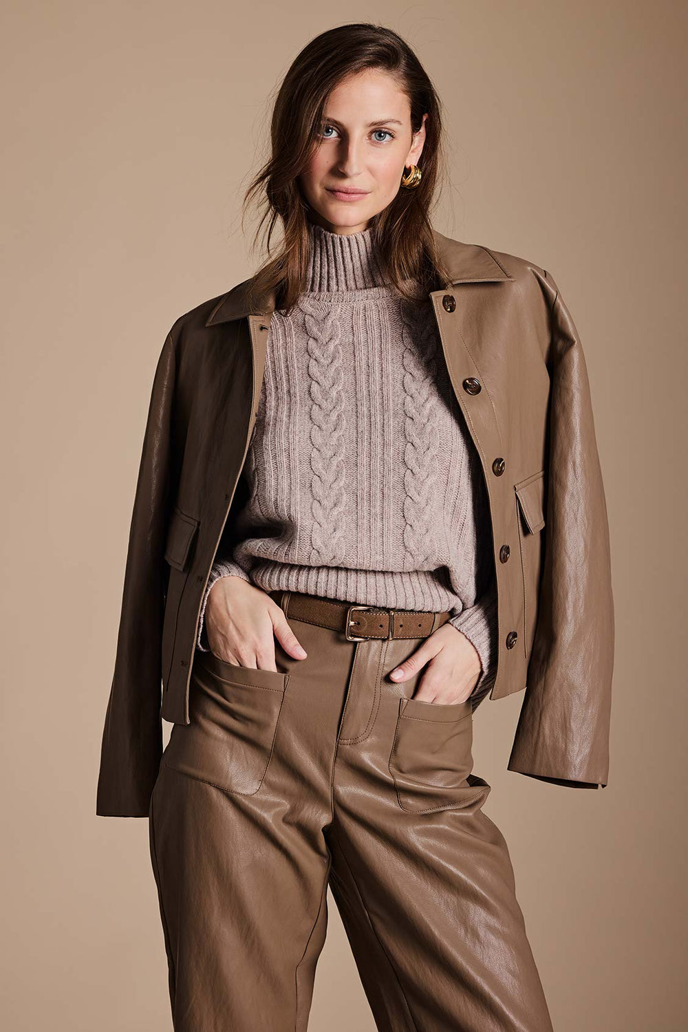 Cable knit sweater in merino wool | Taupe