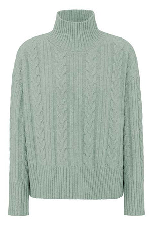 Zopfstrickpullover in Merino-Wolle | light Mint