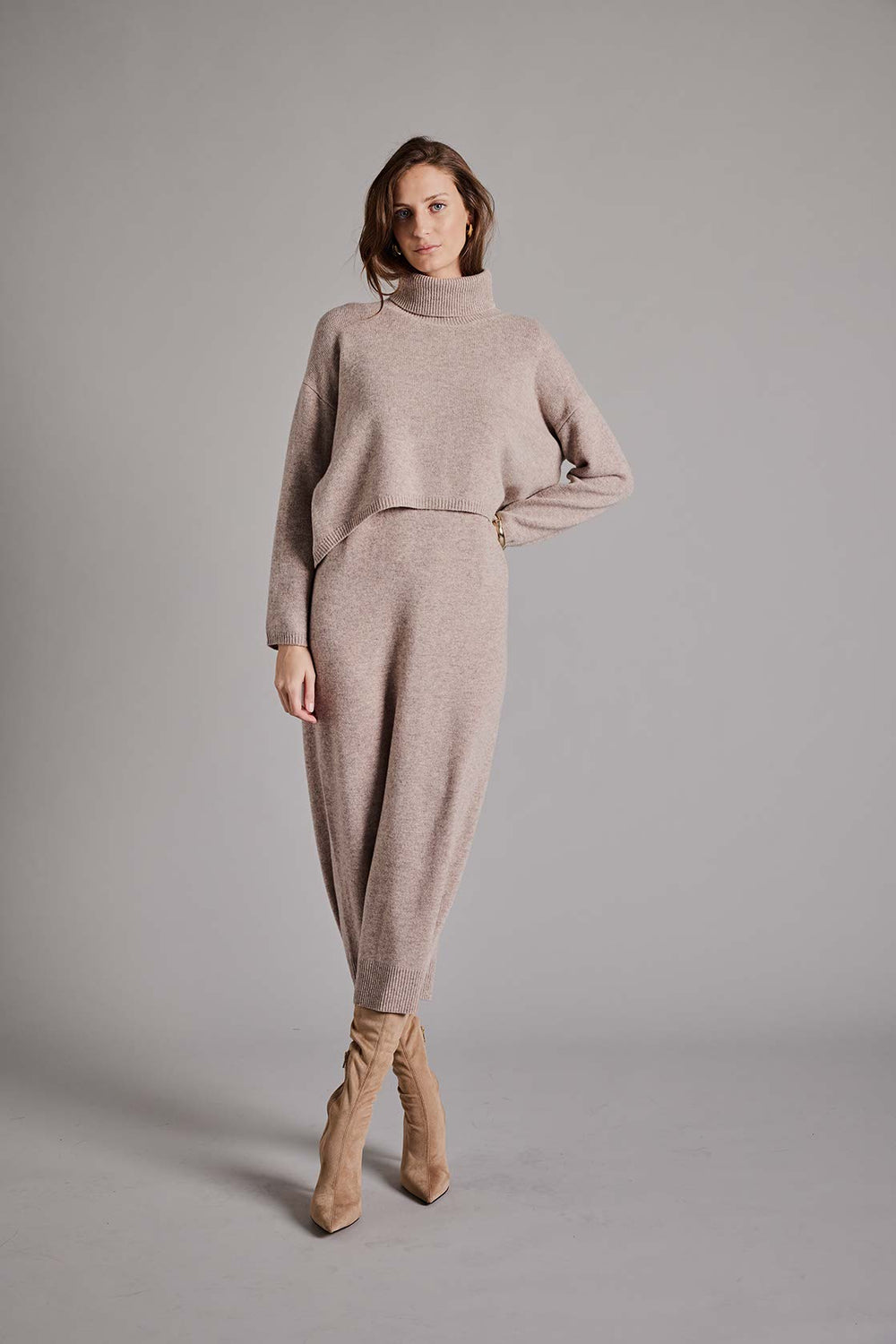 Strickkleid in Merino-Wolle | Taupe