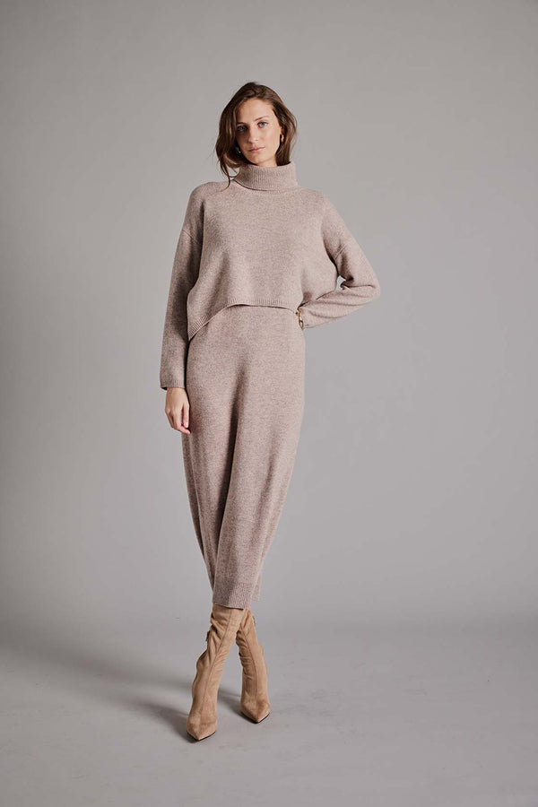 Strickkleid in Merino-Wolle | Taupe
